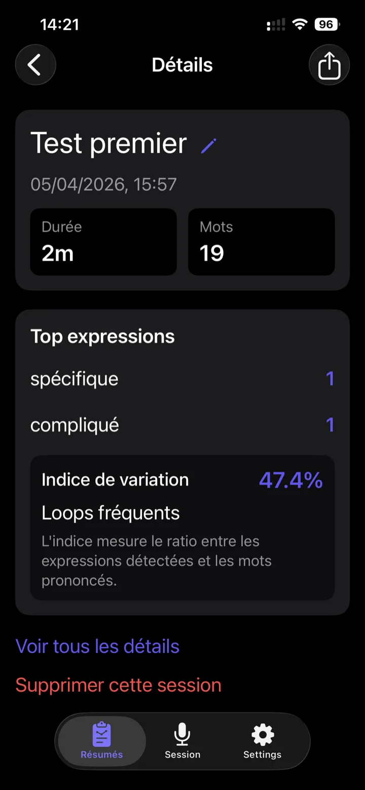 Écran Détails